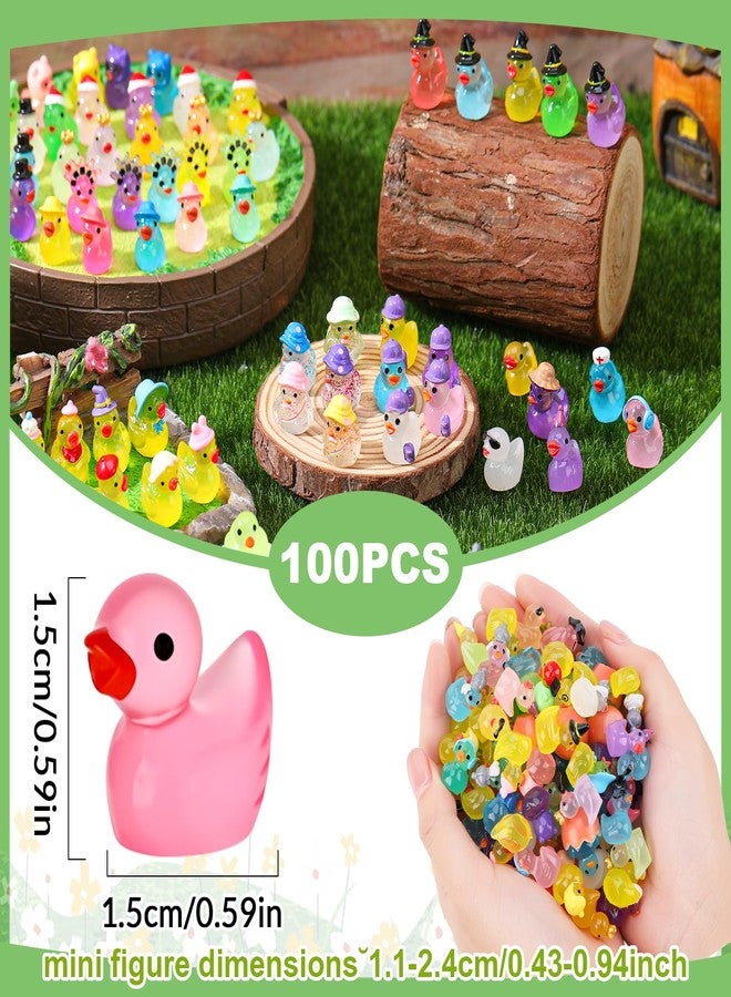 GGSTDDUP 100 Pcs Luminous Mini Resin Ducks, Tiny Ducks Figurines to Hide Wearing Hats Glow in Dark for DIY Fairy Garden Dollhouse Cake Decoration (27 Styles) - Image 2